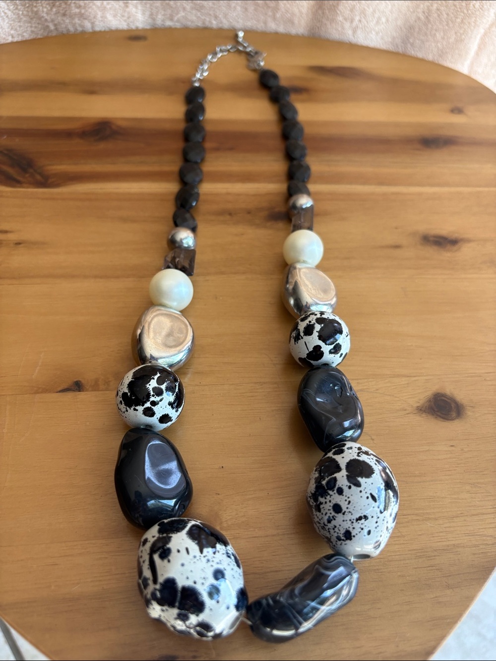 Chico's Black, Cream and Silver Statement Bead Necklace